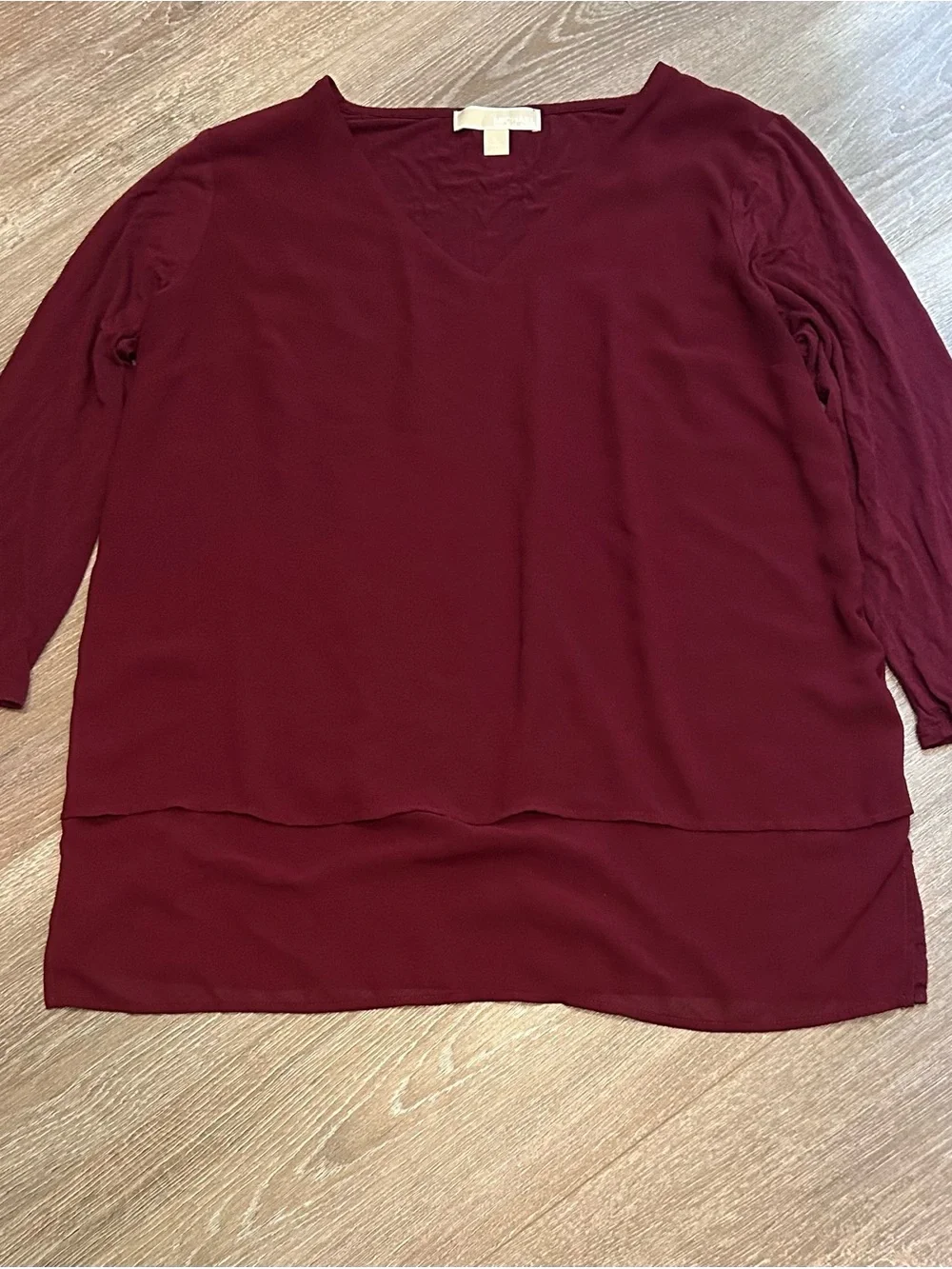 Michael Kors Deep Wine V-Neck Layered Blouse
